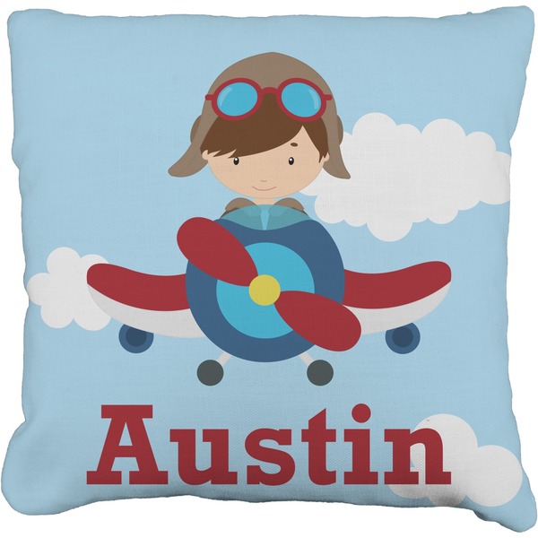 Custom Airplane & Pilot Faux-Linen Throw Pillow 16" (Personalized)