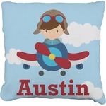 Airplane & Pilot Faux-Linen Throw Pillow 18" (Personalized)