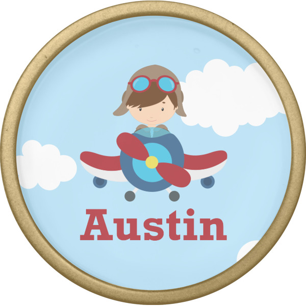 Airplane & Pilot Cabinet Knob - Gold - Front