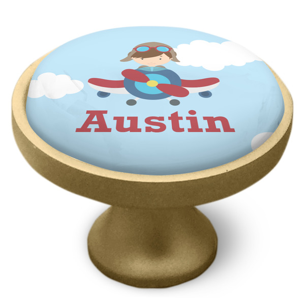 Airplane & Pilot Cabinet Knob - Gold - Side