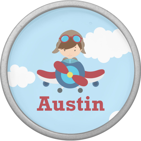 Airplane & Pilot Cabinet Knob - Nickel - Front