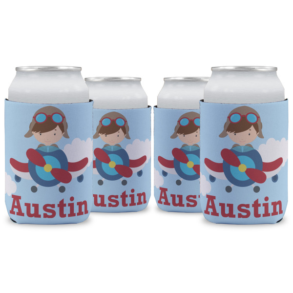 Custom Airplane & Pilot Can Cooler (12 oz) - Set of 4 w/ Name or Text