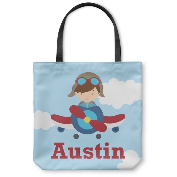 Custom Airplane & Pilot Canvas Tote Bag - Large - 18"x18" (Personalized)