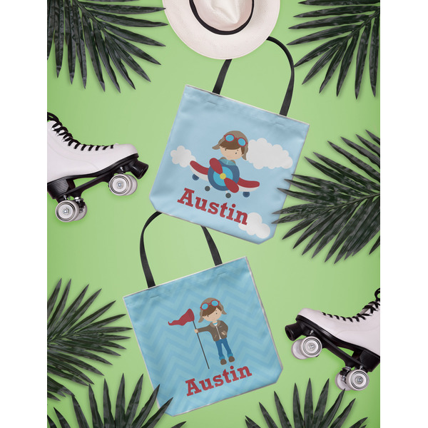 Airplane & Pilot Canvas Tote Lifestyle Front and Back- 13x13