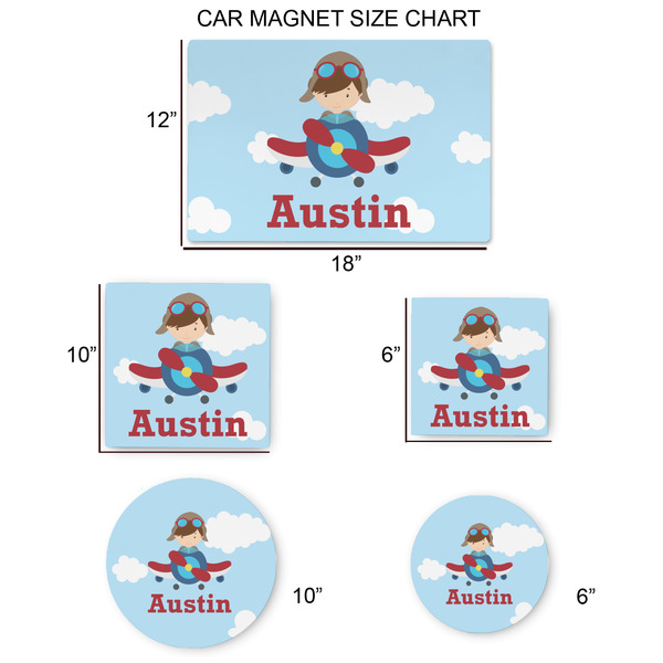 Airplane & Pilot Car Magnets - SIZE CHART
