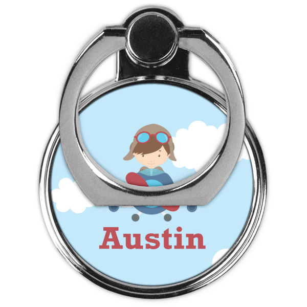 Airplane & Pilot Cell Phone Ring Stand & Holder - Front (Collapsed)