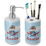 Airplane & Pilot Ceramic Bathroom Accessories Set (Personalized)