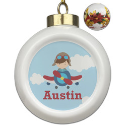 Airplane & Pilot Ceramic Ball Ornaments - Poinsettia Garland (Personalized)