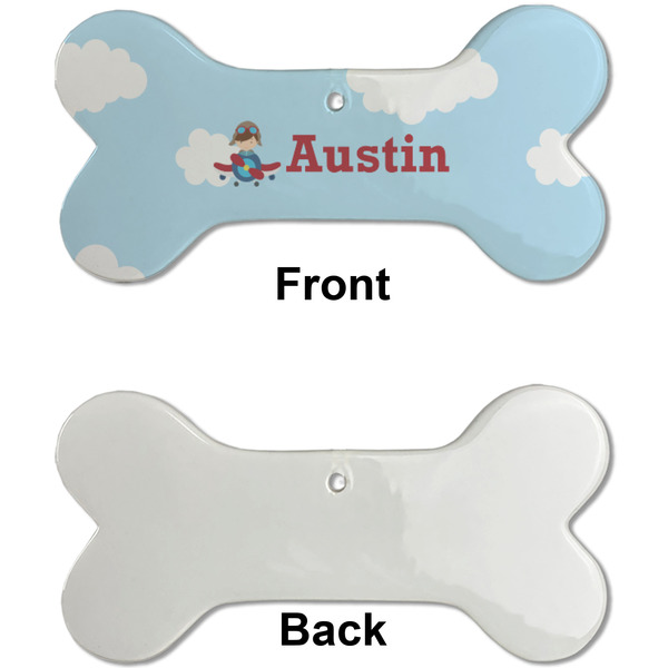 Airplane & Pilot Ceramic Flat Ornament - Bone Front & Back Single Print (APPROVAL)