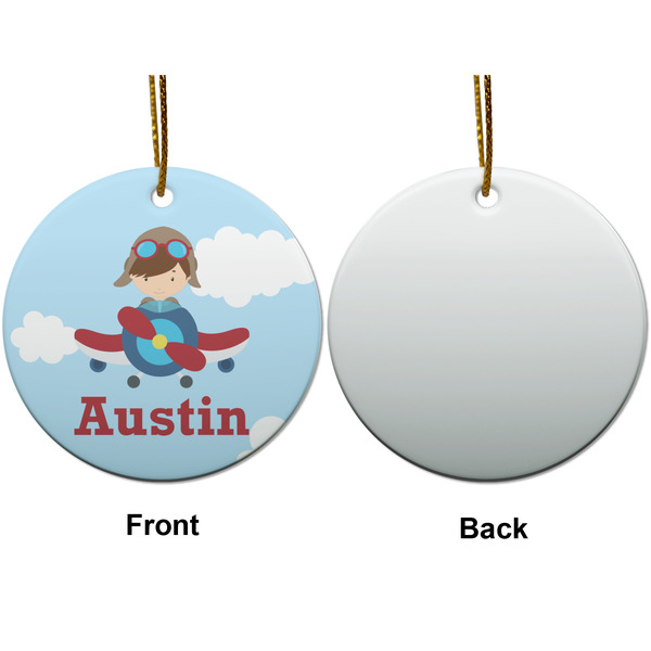 Airplane & Pilot Ceramic Flat Ornament - Circle Front & Back (APPROVAL)