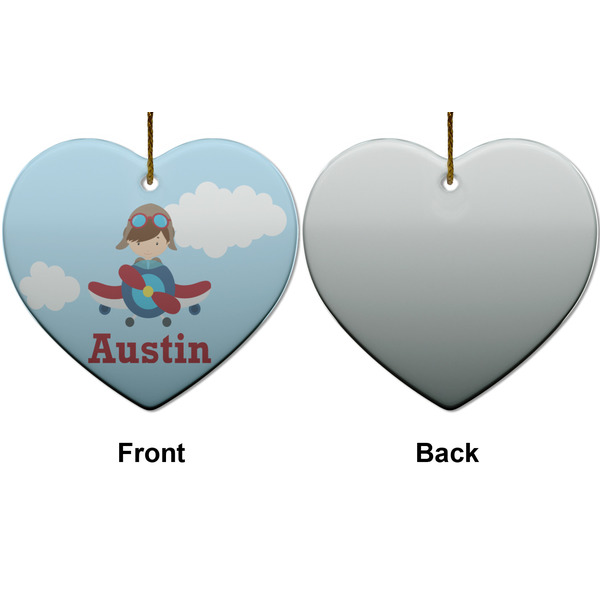 Airplane & Pilot Ceramic Flat Ornament - Heart Front & Back (APPROVAL)
