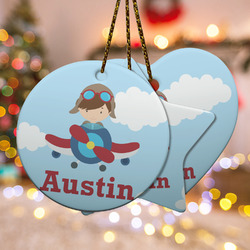 Airplane & Pilot Ceramic Ornament w/ Name or Text