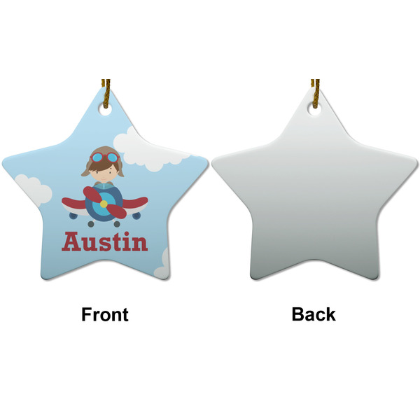 Airplane & Pilot Ceramic Flat Ornament - Star Front & Back (APPROVAL)
