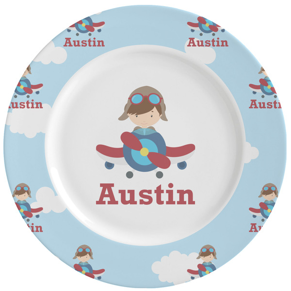 Custom Airplane & Pilot Ceramic Dinner Plates (Set of 4) (Personalized)