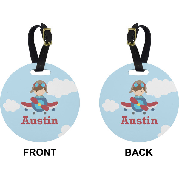 Airplane & Pilot Circle Luggage Tag (Front + Back)