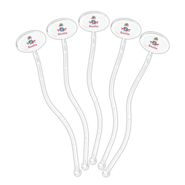 Airplane & Pilot Clear Plastic 7" Stir Stick - Oval - Fan