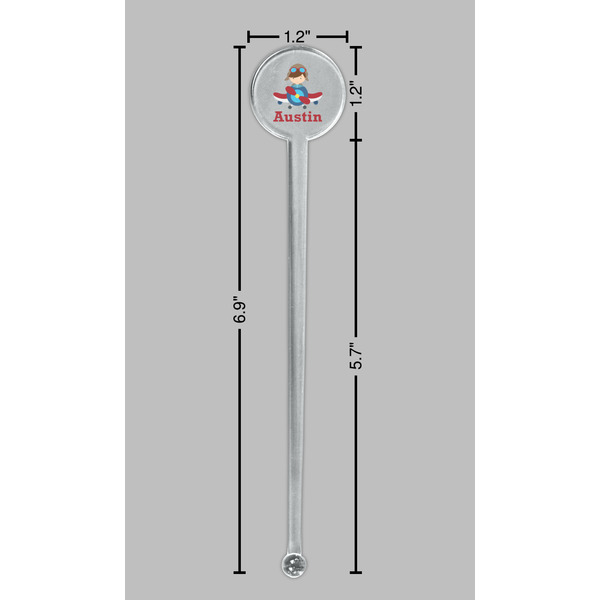 Airplane & Pilot Clear Plastic 7" Stir Stick - Round - Dimensions