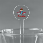 Airplane & Pilot 5.5" Round Plastic Stir Sticks - Clear (Personalized)