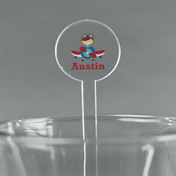 Airplane & Pilot 5.5" Round Plastic Stir Sticks - Clear (Personalized)