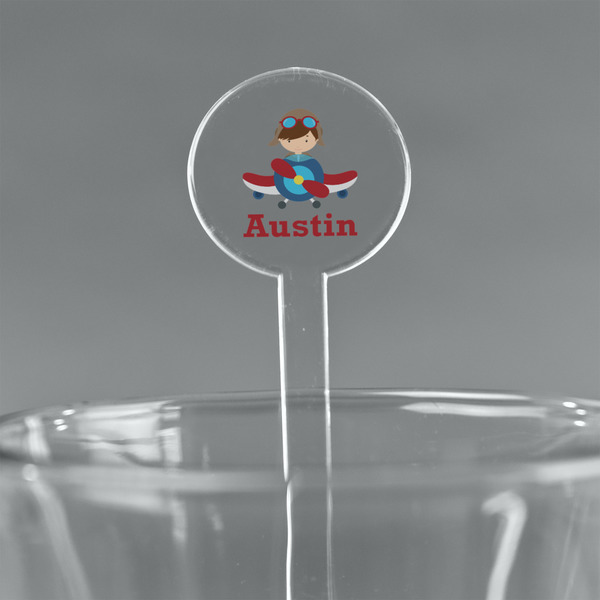 Custom Airplane & Pilot 5.5" Round Plastic Stir Sticks - Clear (Personalized)