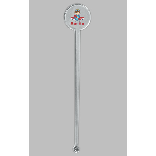 Airplane & Pilot Clear Plastic 7" Stir Stick - Round - Single Stick