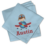 Airplane & Pilot Cloth Cocktail Napkins - Set of 4 w/ Name or Text