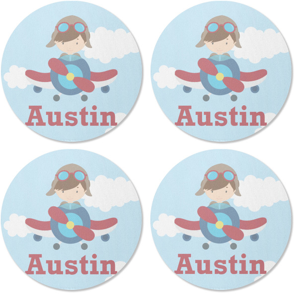 Airplane & Pilot Coaster Round Rubber Back - Apvl