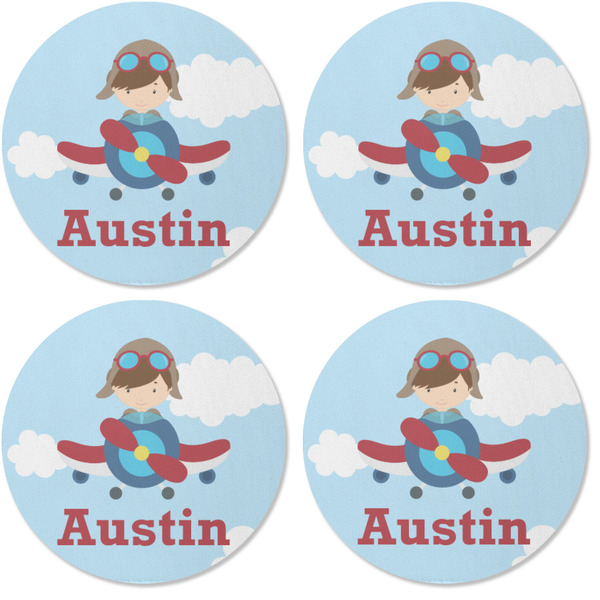 Airplane & Pilot Coaster Round Rubber Back - Apvl