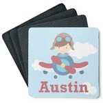 Airplane & Pilot Square Rubber Backed Coasters - Set of 4 (Personalized)