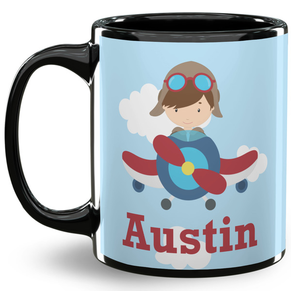 Custom Airplane & Pilot 11 Oz Coffee Mug - Black (Personalized)