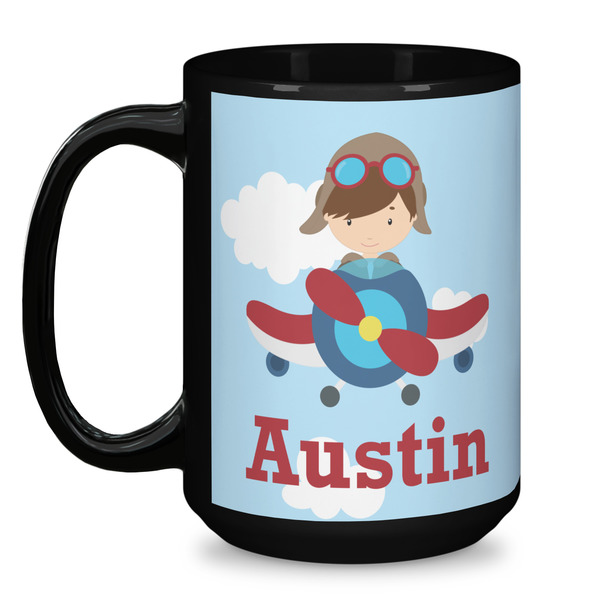 Airplane & Pilot Coffee Mug - 15 oz - Black