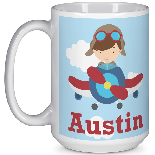 Custom Airplane & Pilot 15 Oz Coffee Mug - White (Personalized)