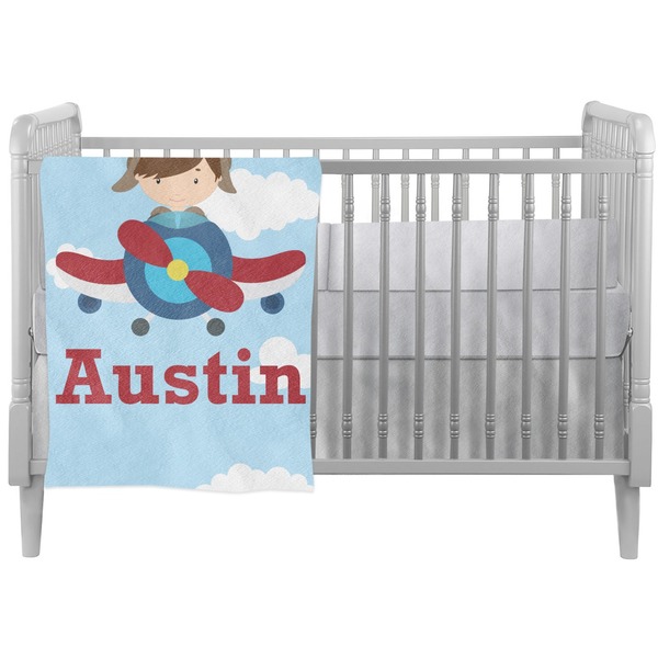 Custom Airplane & Pilot Crib Comforter / Quilt (Personalized)