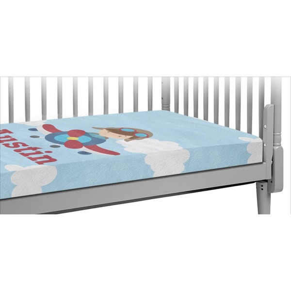 Custom Airplane & Pilot Crib Fitted Sheet (Personalized)