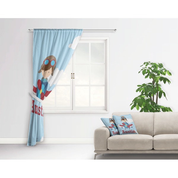 Airplane & Pilot Curtain With Window and Rod - in Room Matching Pillow