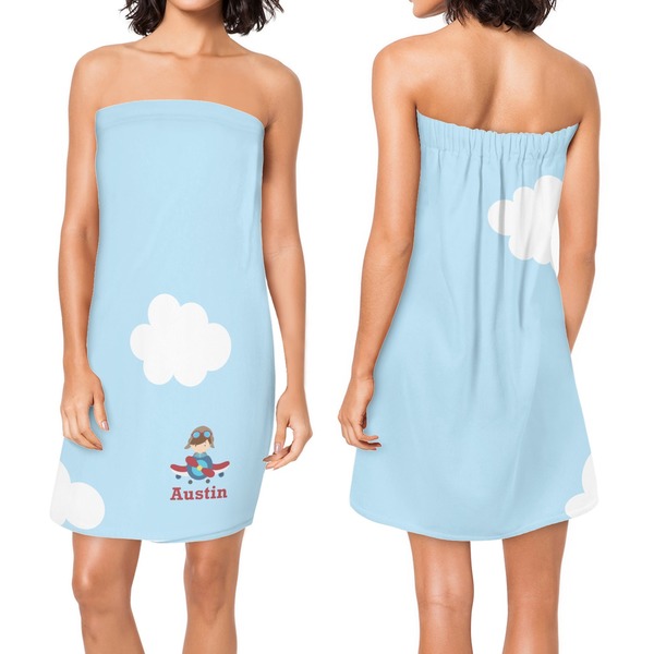 Airplane & Pilot Custom Bath Wrap - Front & Back View