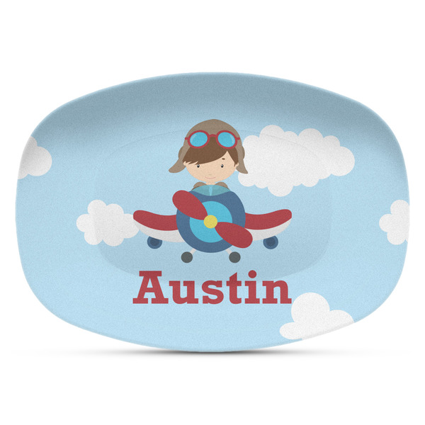 Custom Airplane & Pilot Plastic Platter - Microwave & Oven Safe Composite Polymer (Personalized)