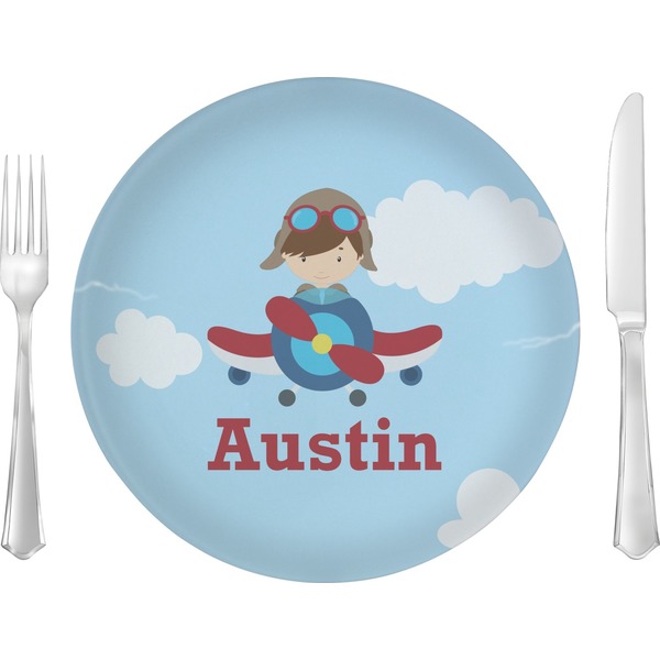 Custom Airplane & Pilot Glass Lunch / Dinner Plate 10" (Personalized)