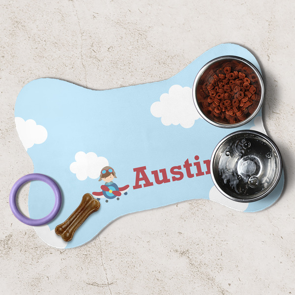 Airplane & Pilot Dog Bone Shaped Mat Lifestyle