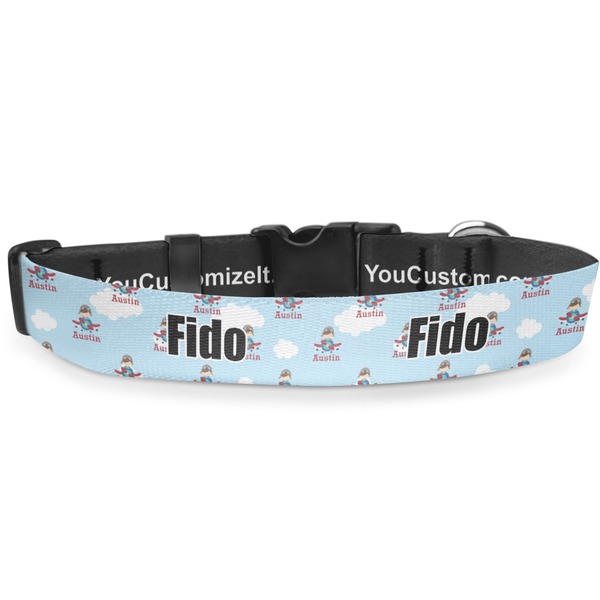 Custom Airplane & Pilot Deluxe Dog Collar - Small (8.5" to 12.5") (Personalized)