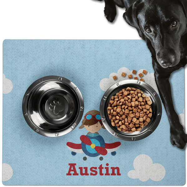 Airplane & Pilot Dog Food Mat - Large LIFESTYLE