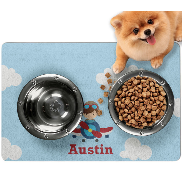 Custom Airplane & Pilot Dog Food Mat - Small w/ Name or Text