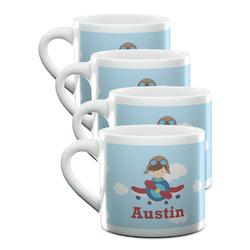 Airplane & Pilot Double Shot Espresso Cups - Set of 4 (Personalized)