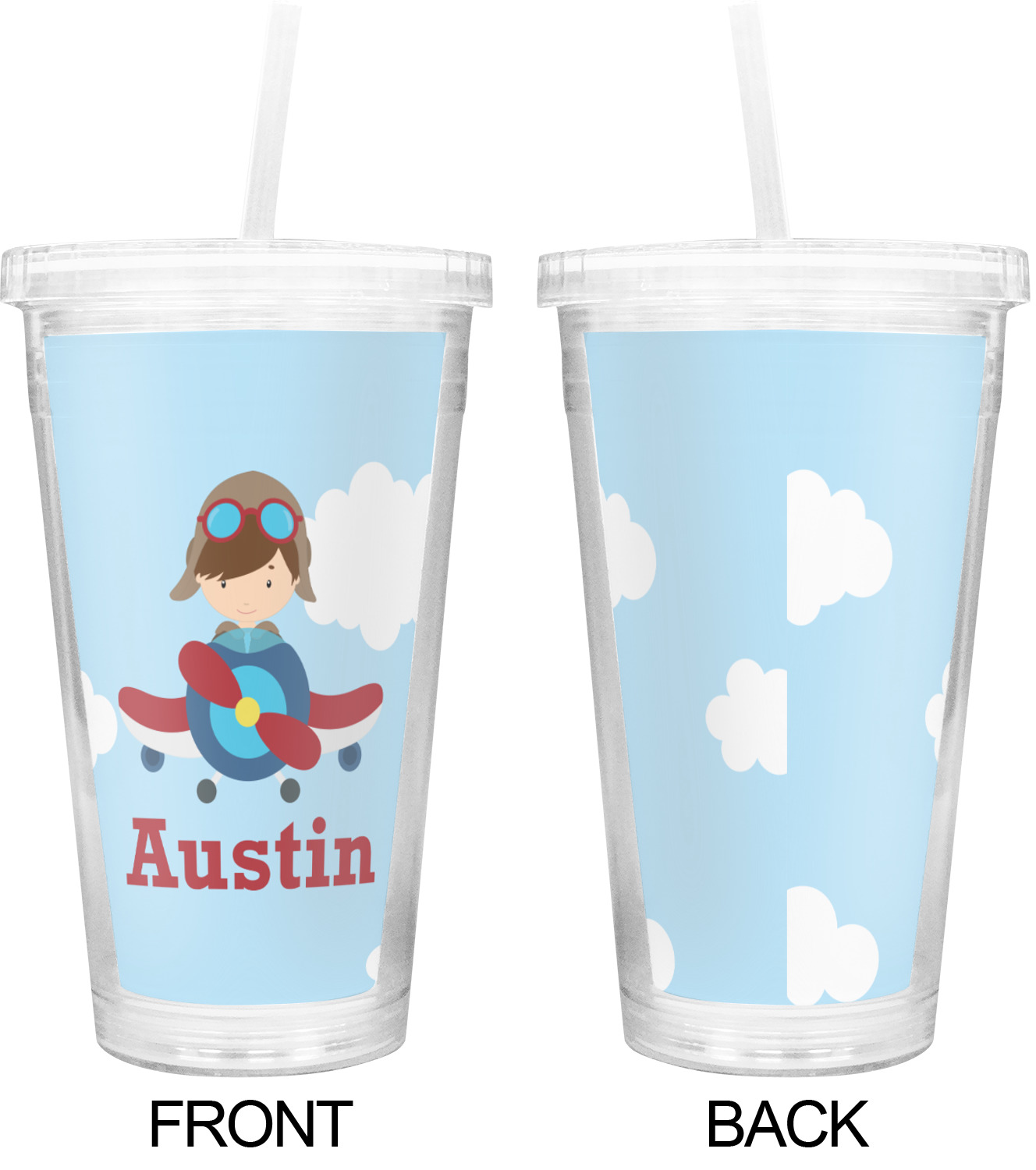 Airplane & Pilot Double Wall Tumbler with Straw (Personalized