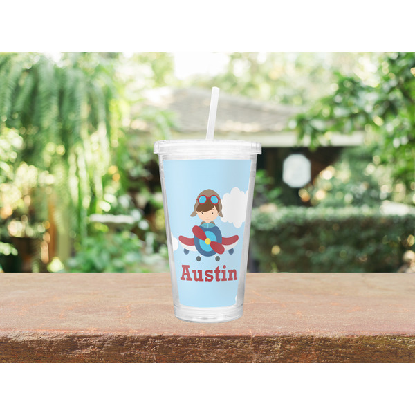 Airplane & Pilot Double Wall Tumbler with Straw Lifestyle