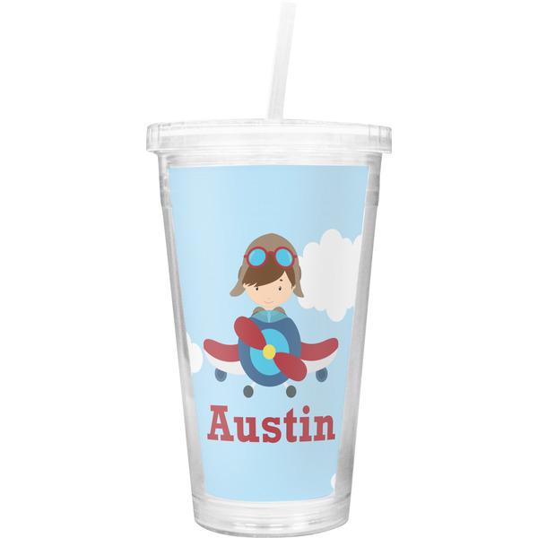 Custom Airplane & Pilot Double Wall Tumbler with Straw (Personalized)