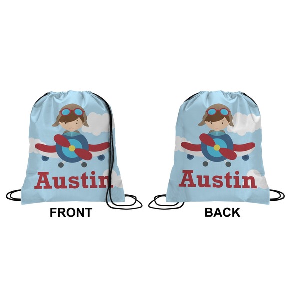 Airplane & Pilot Drawstring Backpack Front & Back Small