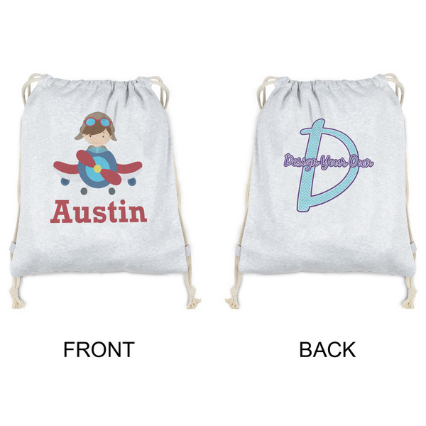 Airplane & Pilot Drawstring Backpacks - Sweatshirt Fleece - Double Sided - APPROVAL