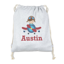 Airplane & Pilot Drawstring Backpack - Sweatshirt Fleece - Double Sided (Personalized)