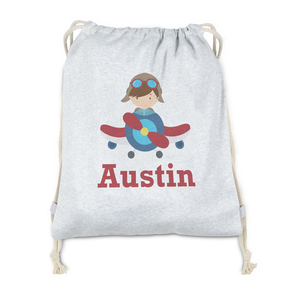 Custom Airplane & Pilot Drawstring Backpack - Sweatshirt Fleece - Double Sided (Personalized)